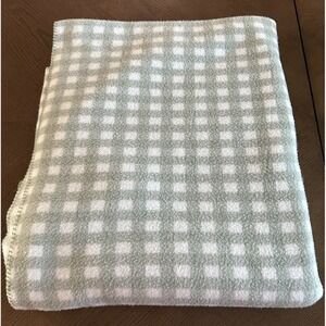 Wamsutta Queen Size Green‎ Check Plaid Plush Blanket Throw 86" x 86"
